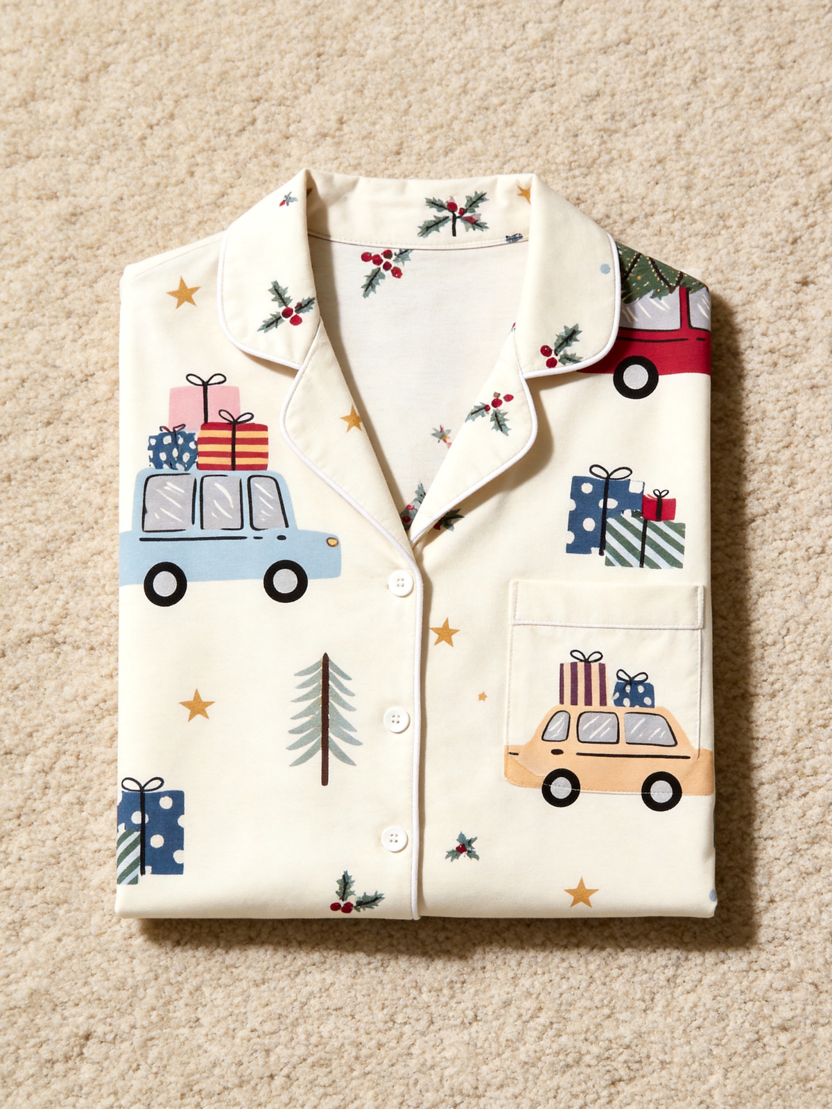 Cute Christmas Car & Tree Print Women Christmas Pajamas