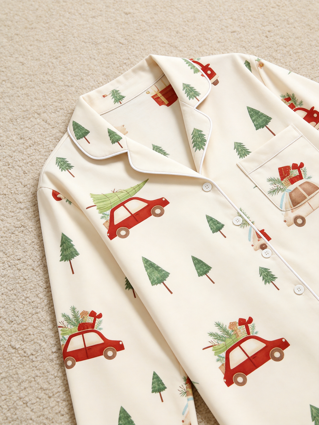 Charming Red Car with Christmas Tree Holiday Women PJs