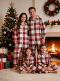 Classic Red & White Tartan Plaid Christmas Family Hooded Onesie - Zip-Up Loungewear