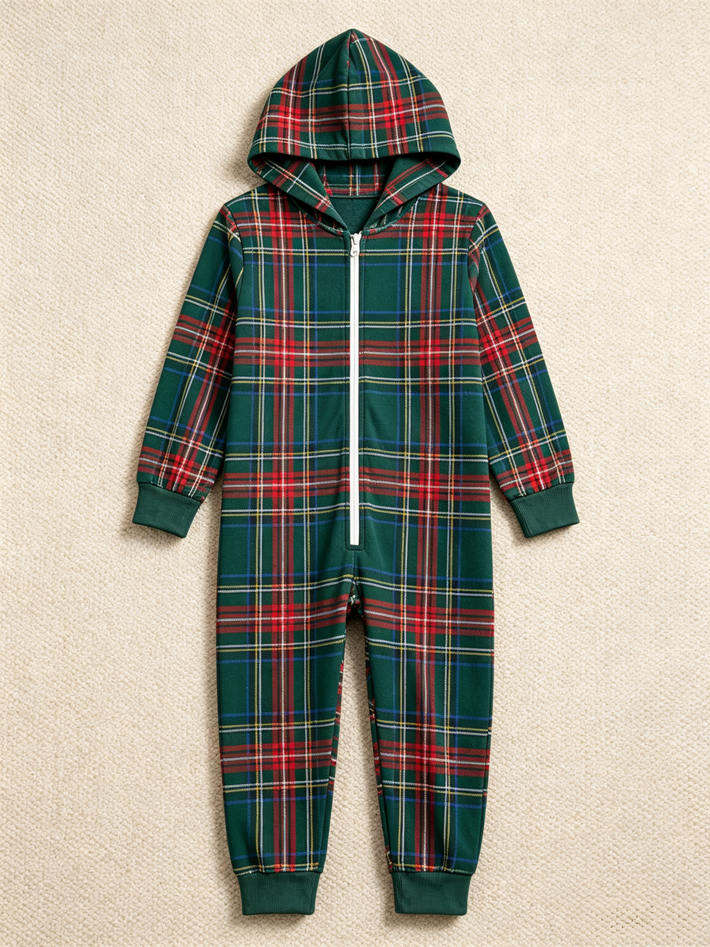 Forest Green Tartan Plaid Christmas Women Hooded Onesie - Zip-Up Loungewear