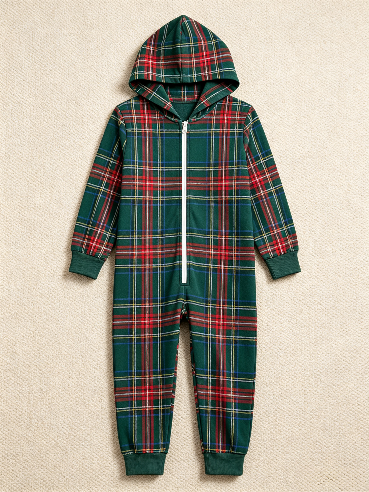 Forest Green Tartan Plaid Christmas Women Hooded Onesie - Zip-Up Loungewear