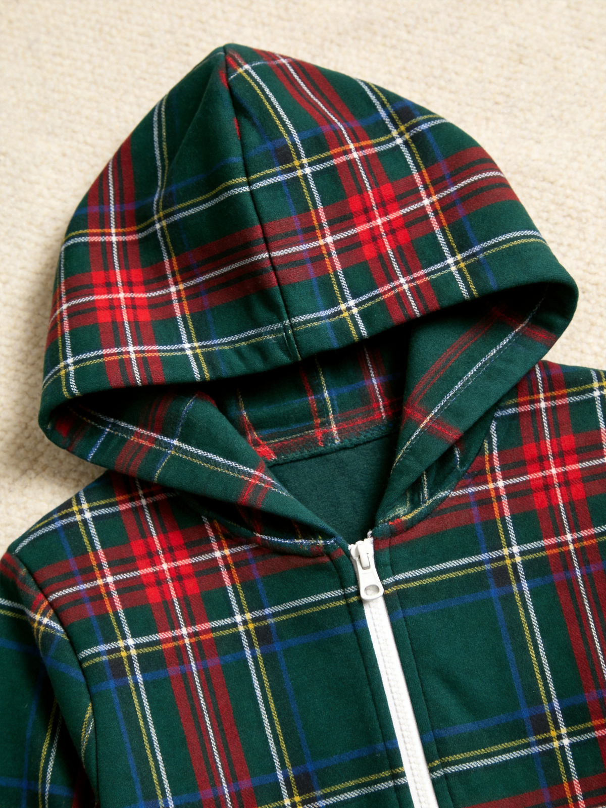 Forest Green Tartan Plaid Christmas Women Hooded Onesie - Zip-Up Loungewear