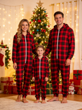 Bold Red & Black Buffalo Check Christmas Family Hooded Onesie - Zip-Up Loungewear