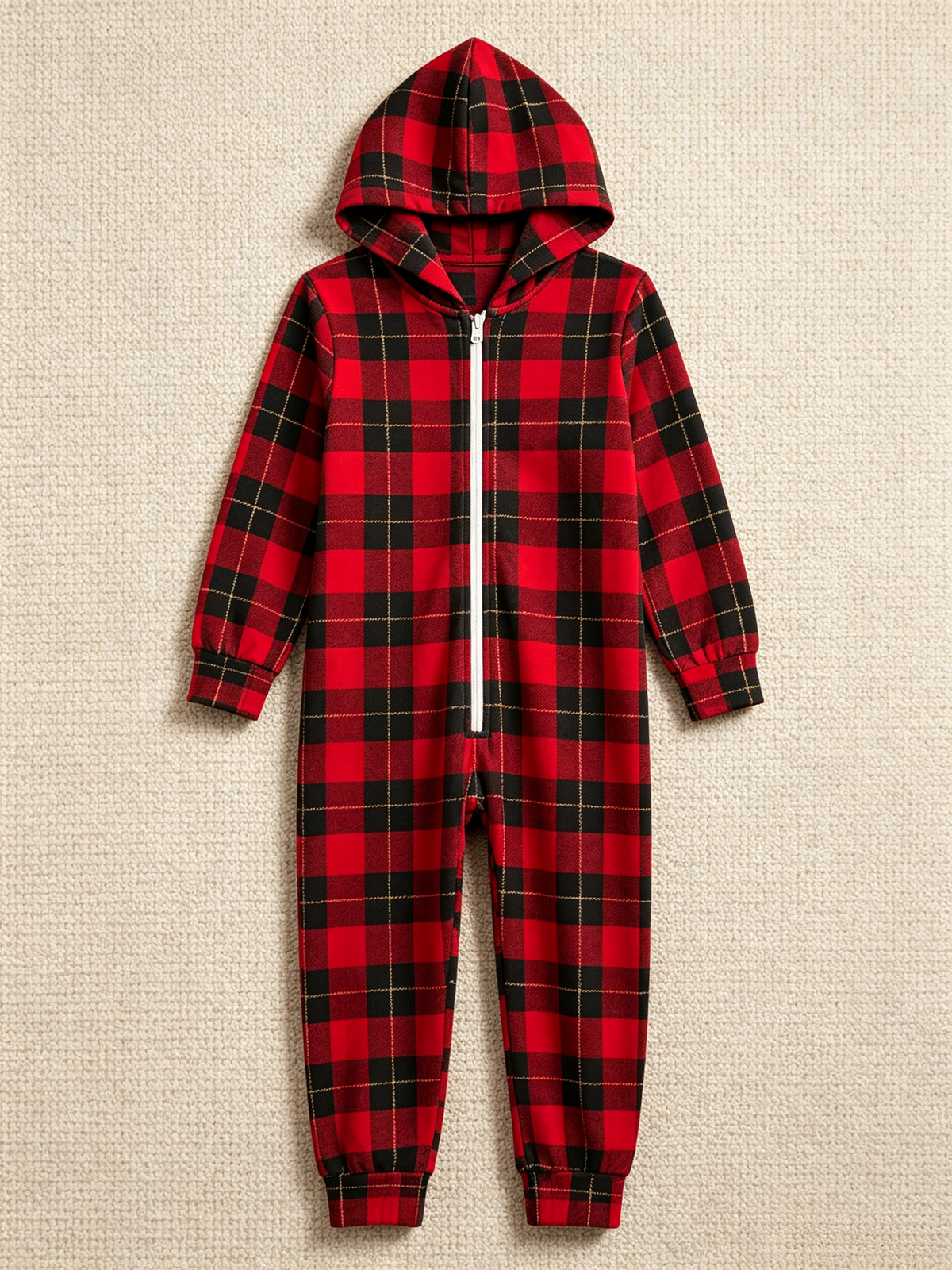 Bold Red & Black Buffalo Check Christmas Family Hooded Onesie - Zip-Up Loungewear