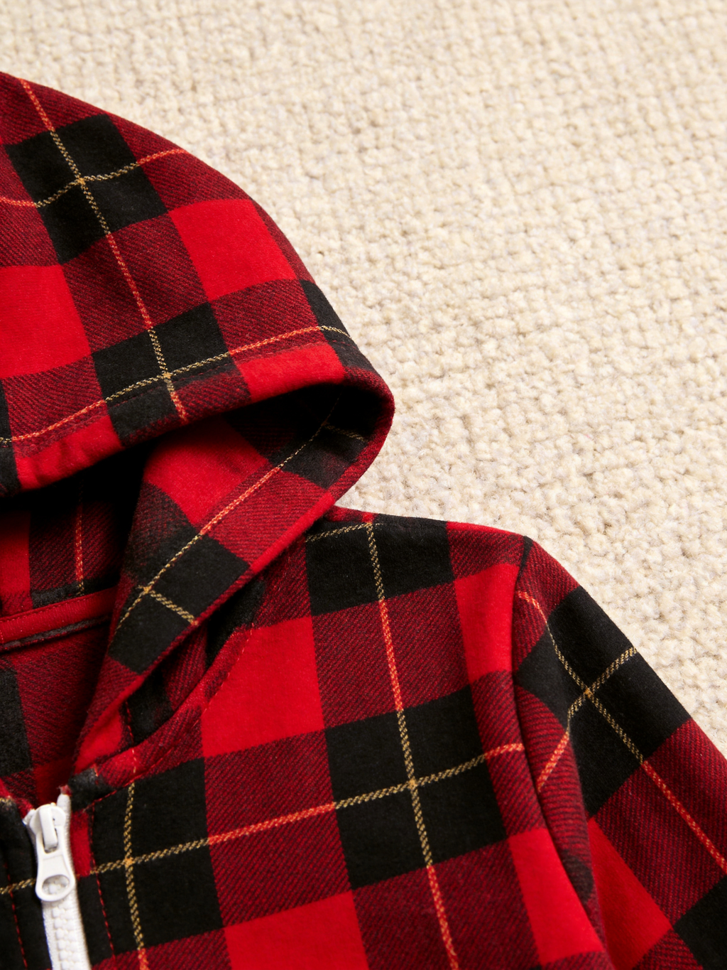 Bold Red & Black Buffalo Check Christmas Women Hooded Onesie - Zip-Up Loungewear
