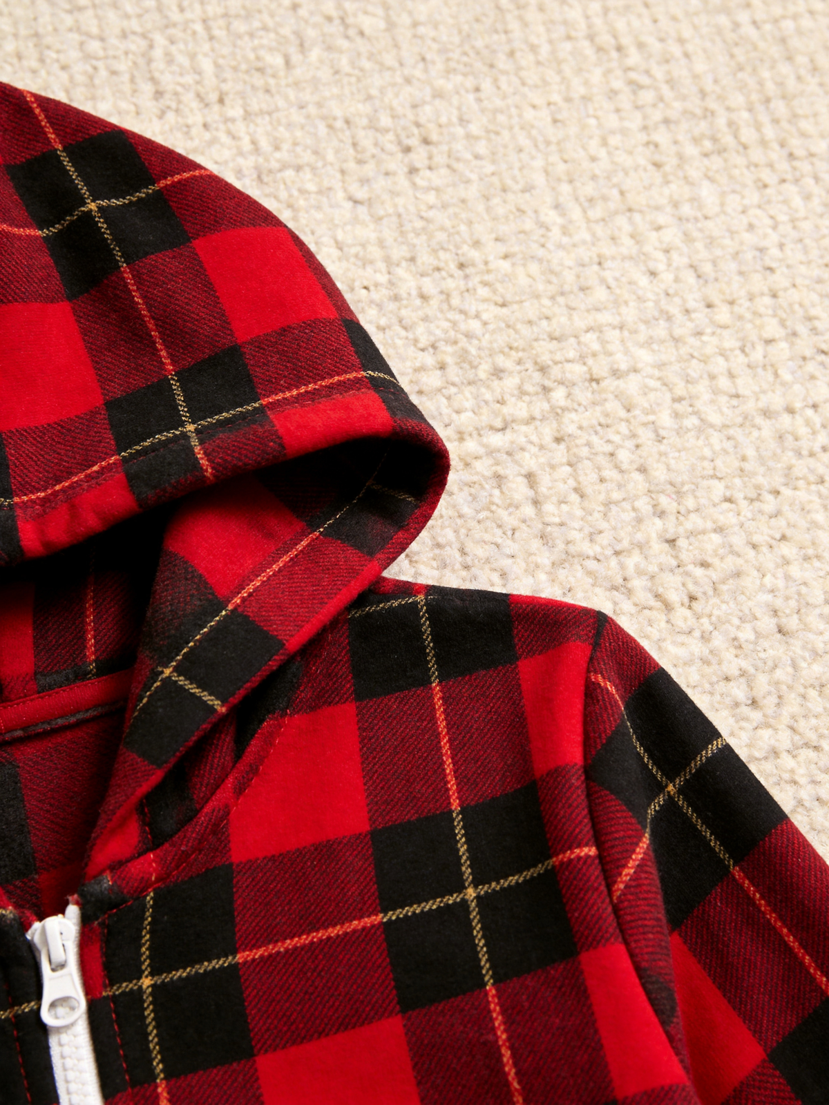Bold Red & Black Buffalo Check Christmas Women Hooded Onesie - Zip-Up Loungewear