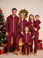Burgundy & White Pinstripe Red Christmas Family Hooded Onesie - Zip-Up Loungewear