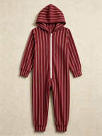 Burgundy & White Pinstripe Red Christmas Family Hooded Onesie - Zip-Up Loungewear