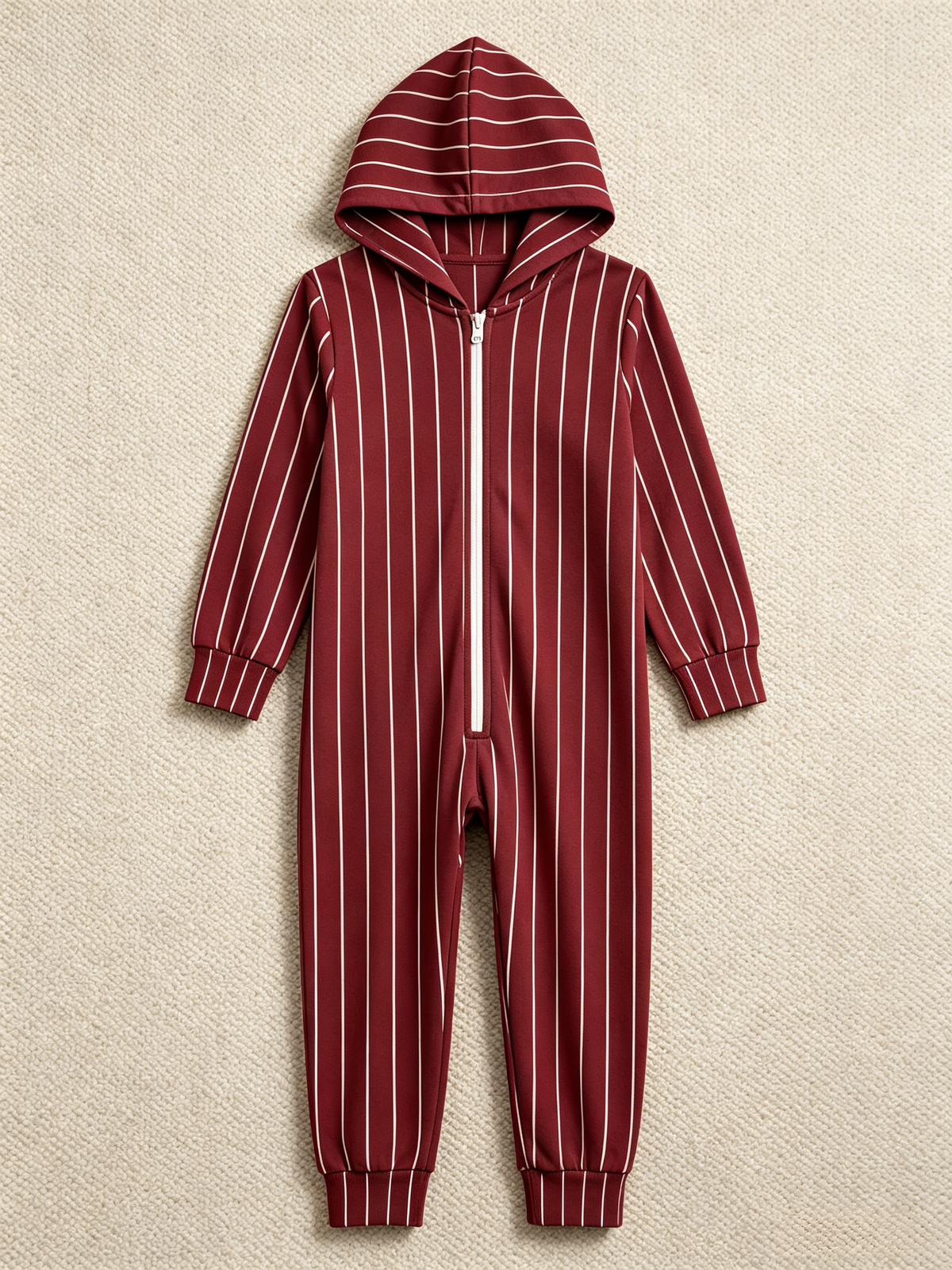 Burgundy & White Pinstripe Red Christmas Family Hooded Onesie - Zip-Up Loungewear