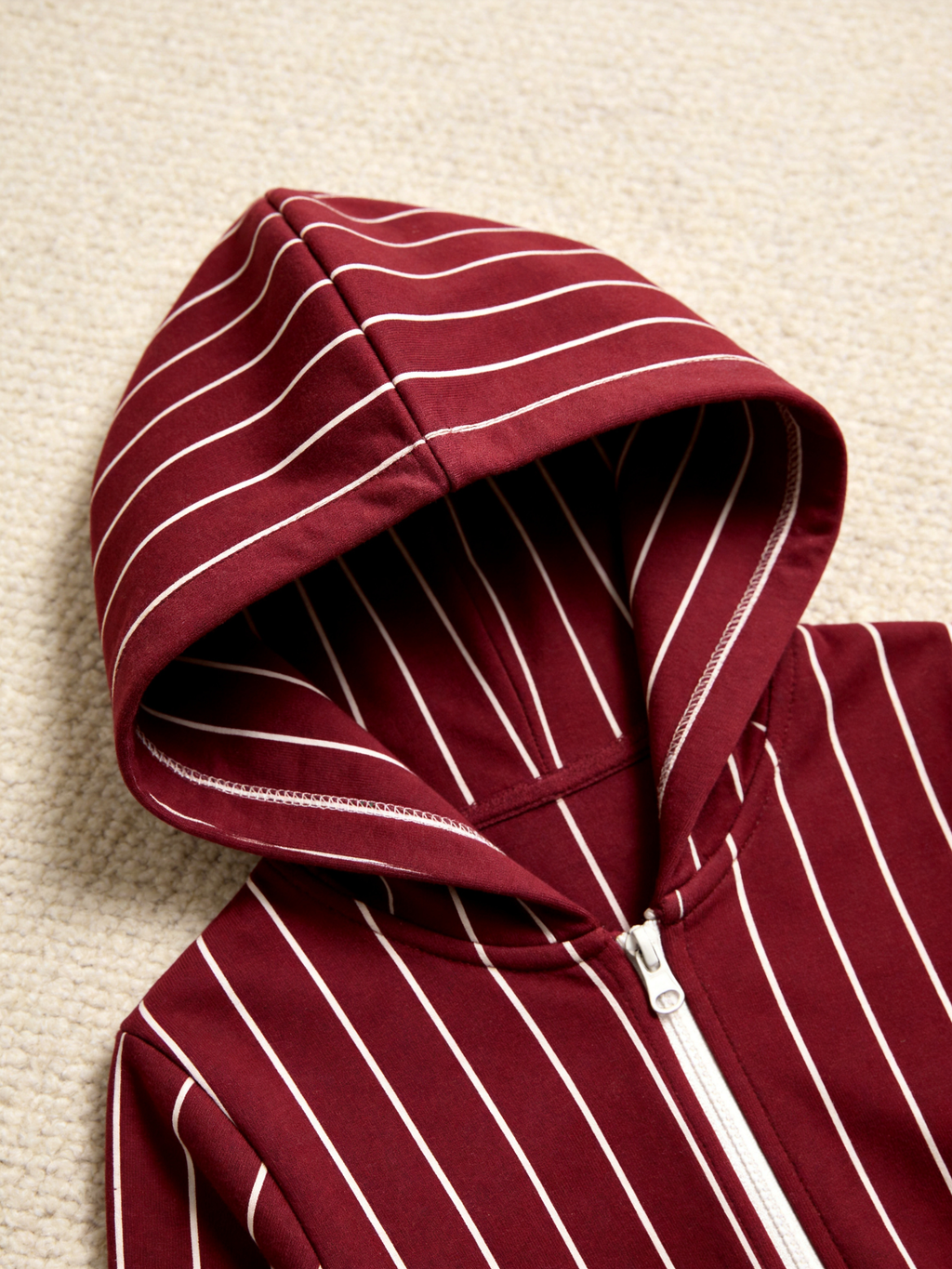 Burgundy & White Pinstripe Red Christmas Women Hooded Onesie - Zip-Up Loungewear