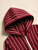 Burgundy & White Pinstripe Red Christmas Women Hooded Onesie - Zip-Up Loungewear