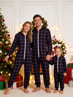 Dark Purple & Black Plaid Christmas Family Hooded Onesie - Zip-Up Loungewear