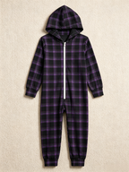 Dark Purple & Black Plaid Christmas Women Hooded Onesie - Zip-Up Loungewear