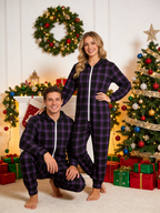 Dark Purple & Black Plaid Christmas Family Hooded Onesie - Zip-Up Loungewear