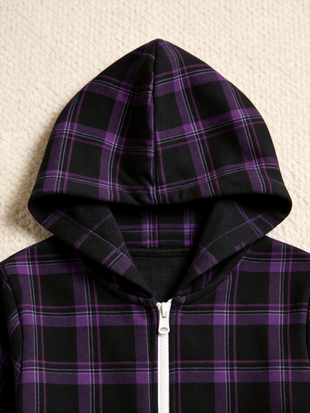 Dark Purple & Black Plaid Christmas Women Hooded Onesie - Zip-Up Loungewear
