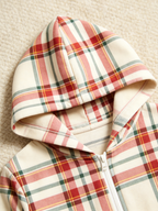 Cream, Red & Green Holiday Tartan Christmas Family Hooded Onesie - Zip-Up Loungewear