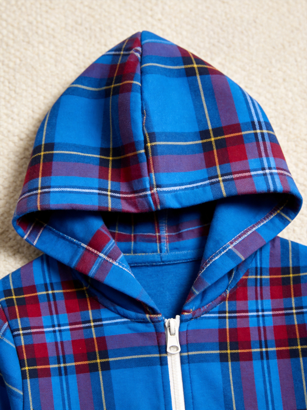 Royal Blue Tartan Plaid Christmas Family Hooded Onesie - Zip-Up Loungewear