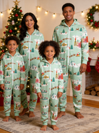 Santa Sleigh & Winter Town Mint Green Christmas Family Hooded Onesie - Zip-Up Loungewear