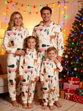 Reindeer, Pink Truck & Candy Cane Cream Christmas Family Hooded Onesie - Zip-Up Loungewear