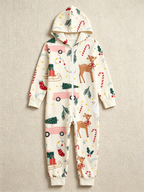 Reindeer, Pink Truck & Candy Cane Cream Christmas Family Hooded Onesie - Zip-Up Loungewear