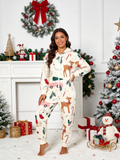 Reindeer, Pink Truck & Candy Cane Cream Christmas Women Hooded Onesie - Zip-Up Loungewear