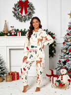 Reindeer, Pink Truck & Candy Cane Cream Christmas Women Hooded Onesie - Zip-Up Loungewear