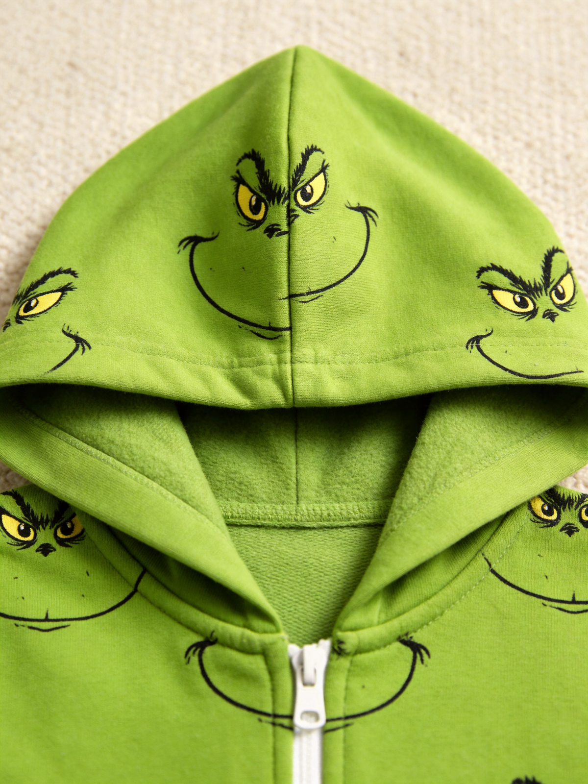 Cartoon Character Smirking Face Green Christmas Family Hooded Onesie - Zip-Up Loungewear