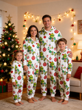 Cartoon Character & Christmas Bauble Cream Christmas Family Hooded Onesie - Zip-Up Loungewear