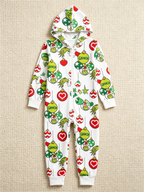 Cartoon Character & Christmas Bauble Cream Christmas Family Hooded Onesie - Zip-Up Loungewear
