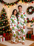Cartoon Character & Christmas Bauble Cream Christmas Family Hooded Onesie - Zip-Up Loungewear