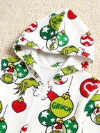 Cartoon Character & Christmas Bauble Cream Christmas Family Hooded Onesie - Zip-Up Loungewear