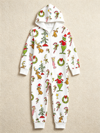 Cartoon Character, Dog & Holiday Element Cream Christmas Women Hooded Onesie - Zip-Up Loungewear