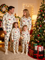 Cartoon Character Garlanding Beige Christmas Family Hooded Onesie - Zip-Up Loungewear