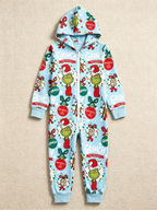 Cartoon Character 'Naughty or Nice' Blue Christmas Women Hooded Onesie - Zip-Up Loungewear