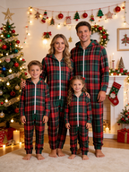 Traditional Red & Green Plaid Hooded Holiday Jumpsuit Sleepwear