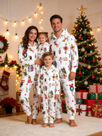 Cartoon Character & Festive Montage Cream Christmas Family Hooded Onesie - Zip-Up Loungewear