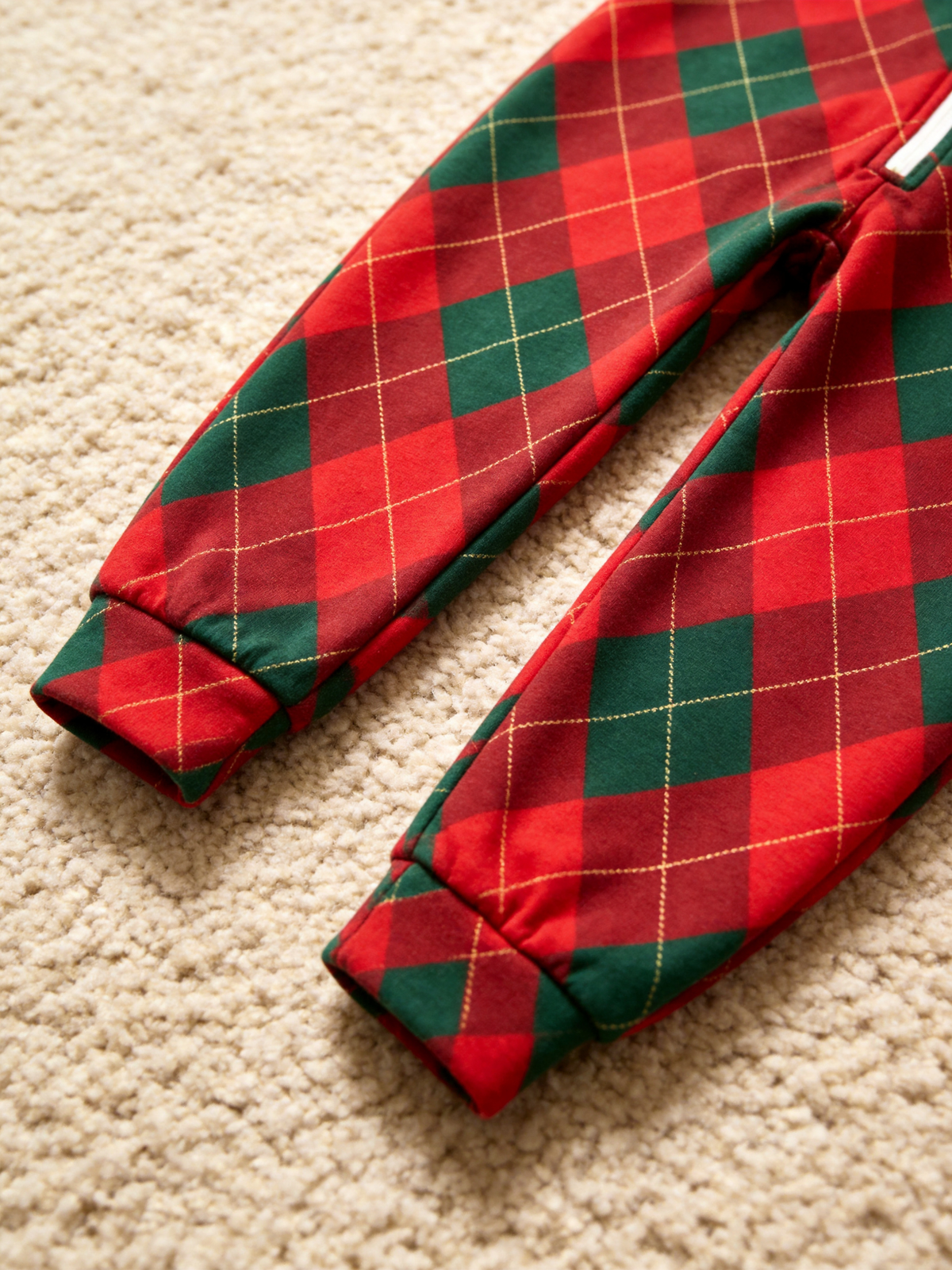 Red & Green Argyle Diamond Plaid Hooded Christmas Jumpsuit Women Pajamas