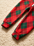 Red & Green Argyle Diamond Plaid Hooded Christmas Jumpsuit Pajama