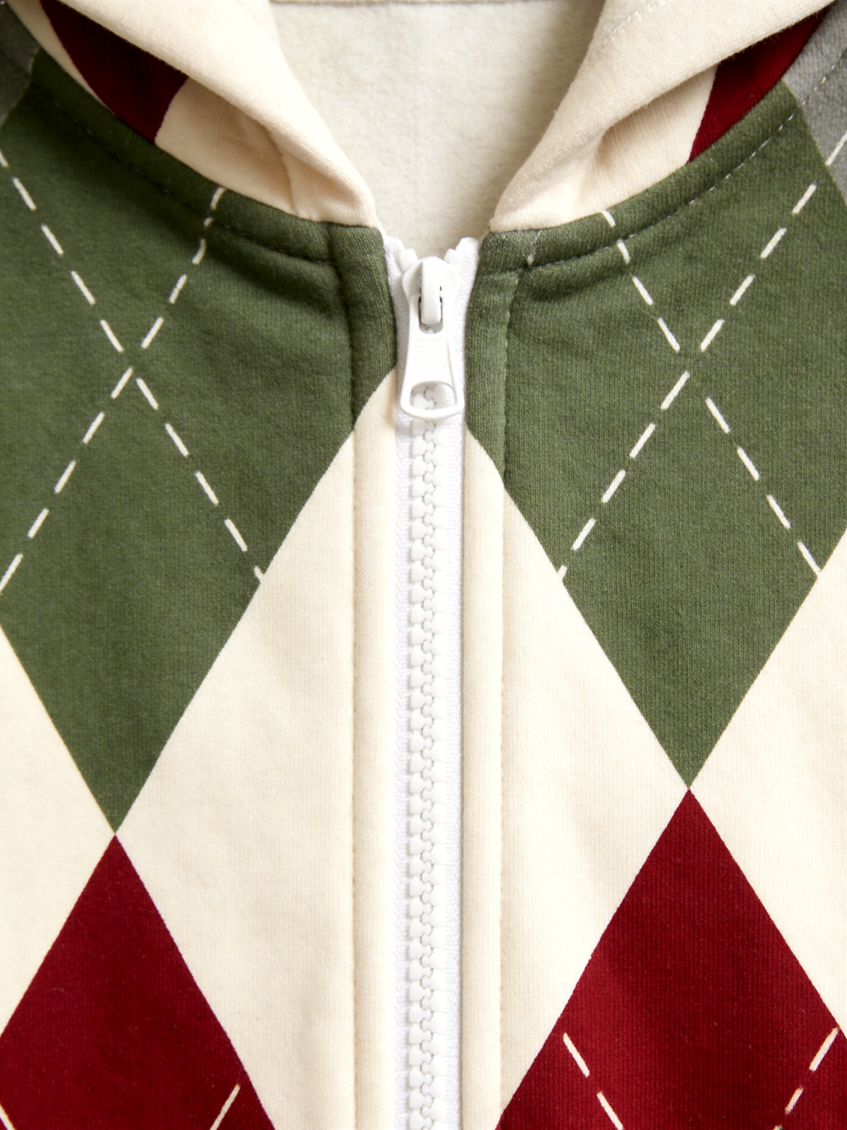 Women Zip-Up Loungewear with Hood - Vintage Multi-Color Argyle Holiday Hooded Onesie