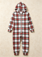 Family Matching Zip-Up Loungewear with Hood - White Tartan Plaid Christmas Sleepwear Hooded Onesie