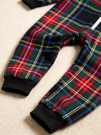 Family Matching Zip-Up Loungewear with Hood - Black Tartan Plaid Holiday Jumpsuit Hooded Onesie