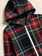 Family Matching Zip-Up Loungewear with Hood - Black Tartan Plaid Holiday Jumpsuit Hooded Onesie