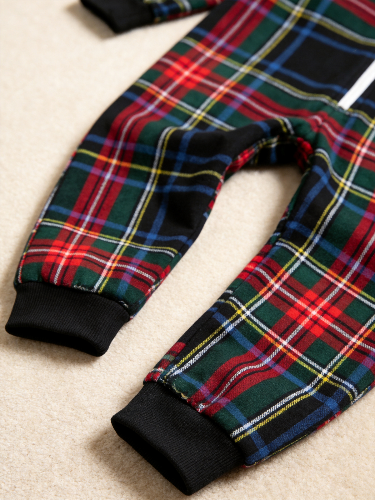 Women Zip-Up Loungewear with Hood - Black Tartan Plaid Holiday Jumpsuit Hooded Onesie