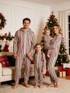 Family Matching Zip-Up Loungewear with Hood - Candy Cane Striped Christmas Pajamas Hooded Onesie
