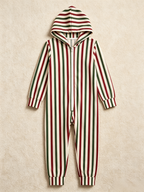Family Matching Zip-Up Loungewear with Hood - Candy Cane Striped Christmas Pajamas Hooded Onesie