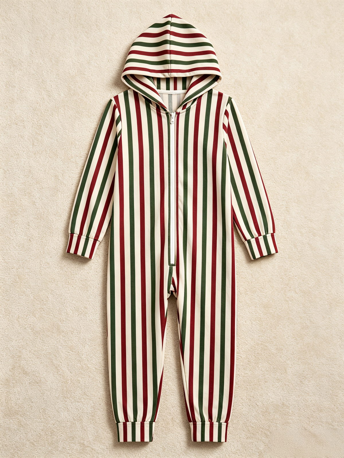 Women Zip-Up Loungewear with Hood - Candy Cane Striped Christmas Pajamas Hooded Onesie