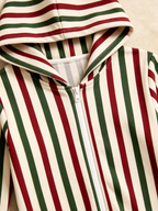 Family Matching Zip-Up Loungewear with Hood - Candy Cane Striped Christmas Pajamas Hooded Onesie