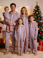 Family Matching Zip-Up Loungewear with Hood - Classic Striped Winter Romper Hooded Onesie