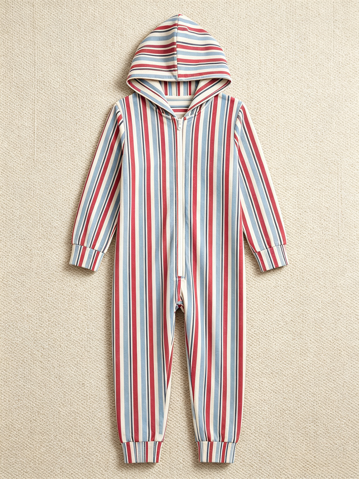 Women Zip-Up Loungewear with Hood - Classic Striped Winter Romper Hooded Onesie