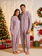 Family Matching Zip-Up Loungewear with Hood - Classic Striped Winter Romper Hooded Onesie